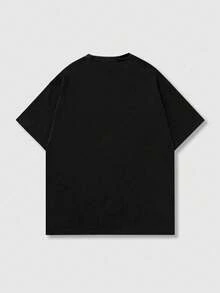 ROMWE MEN Street Life Men's Printed Short Sleeve T-Shirt, Suitable For Everyday Wear In Spring/Summer - Black - View 2