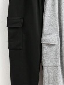 Mirajuku 青少年（男孩）休闲运动裤套装，灰色和黑色组合，有口袋，四季皆宜