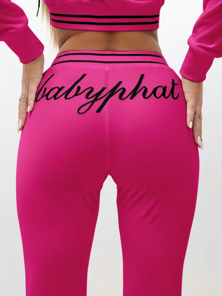 BABYPHAT Damskie spodnie dresowe Slim Fit z weluru z kontrastową lamówką, elastycznym pasem i bocznymi paskami, swobodne, wypoczynkowe