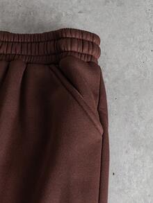 Manfinity Roghcode Men's Dark Brown Sweatpants,Summer Streetwear Work Long Pants,INS High Street Hip Hop Y2K,Asymmetric Drawstring Casual Trending Daily Wear Gift - Brown - View 6