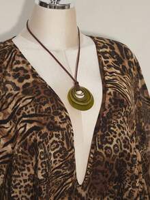 SHEIN ICON 大码女式豹纹混色宽松迷你连衣裙 - 棕色 - 查看 5