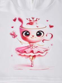 SHEIN ChillGRL Tween Girls 秋季服装休闲百搭日常涂鸦图案连帽短款卫衣 + 牛仔外观涂鸦印花宽松裤套装，常规厚度适合春秋季休闲、运动、度假 - 白色 - 查看 5