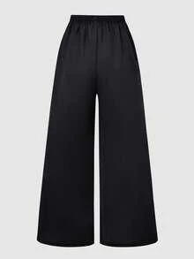 SHEIN ChillGRL Tween 女童休闲宽松街头风格数字边缘条纹印花裤，适合日常通勤、休闲、度假、与朋友聚会、春夏季 - 黑色 - 查看 2