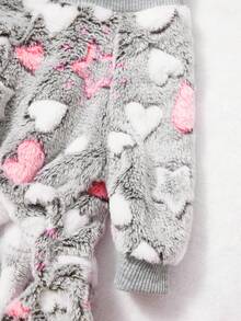 PETSIN 1件粉色心形白色心形印花宠物连体衣灰色秋冬法兰绒保暖舒适宠物保暖服 - 彩色 - 查看 6