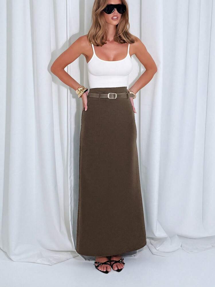Tailored Maxi Skirt With Leather Belt