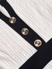 少女优雅针织提花V领金属纽扣装饰长袖修身连衣裙，休闲时尚，适合外出、派对、各种场合，秋冬季、新年、春季皆宜。 - 杏色 - 查看 5