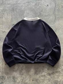 AXEPEAK 男士字母印花撞色长袖休闲宽松 Polo 衫 - 藍色 - 查看 2