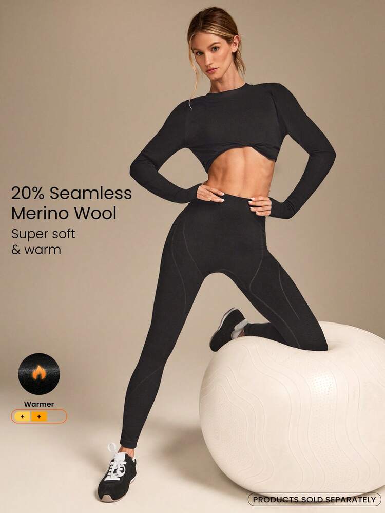 Seamless Wool Chill Warm Stretchy Thermal Compression Tummy Control Ribbed Leggings Running Training Gym Studio Daily Active Fall Winter