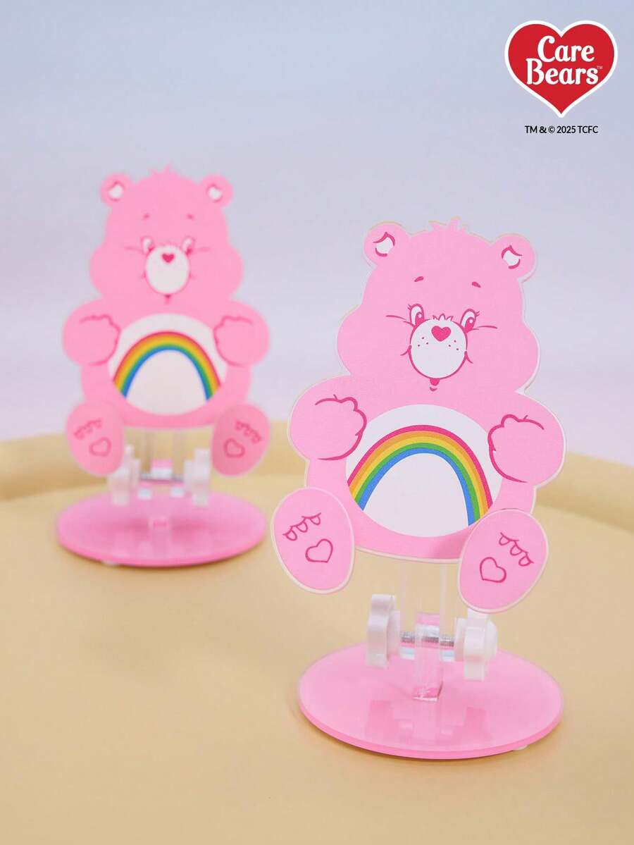 Care Bear X Joivida 1 Giá đỡ điện thoại bằng acrylic hình gấu hoạt hình, giá đỡ để bàn có thể điều chỉnh với họa tiết cầu vồng, phổ biến cho điện thoại thông minh/máy tính bảng, phụ kiện để bàn dễ thương cho gia đình/văn phòng - Hồng - Xem 1