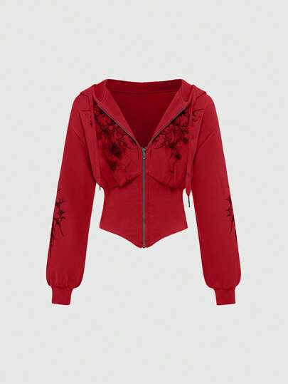 Grunge Punk Y2K Vintage Leopard Print Hooded Sweatshirt Sweatshirt For Women