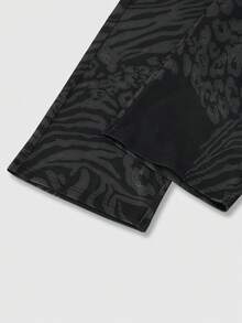 ROMWE MEN Street Life Herren lässige, modische Streetwear Leoparden- und Zebra-Muster Patchwork Jogginghose mit Kordelzug und Thermofutter, Herbst/Winter - Verschiedenfarbig - Übersicht 5