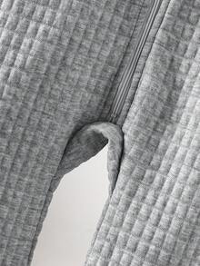 SHEIN Baby Boys' Plaid Hooded Jumpsuit, Autumn/Winter Zipper Design Thick Warm Outerwear Jumpsuit, New Arrival - Grey - View 6