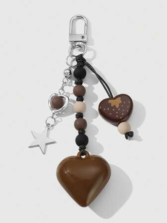 Kawaii 1 pezzo Ciondolo portachiavi/charm da donna/ragazza in stile Y2K, unico, con catena d'argento, finta perla, strass a forma di stella e ala, fiocco e finta ciliegia, adatto per uso quotidiano e come regalo per feste, Ognissanti