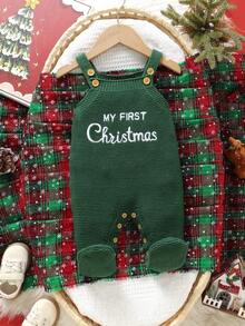 SHEIN 白色针织连体衣，婴儿款，无袖，饰有英文字母刺绣，新生儿连脚设计，休闲百搭。 - 綠色 - 查看 3