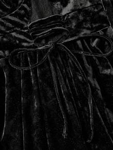 SHEIN MOD Lace Patchwork Velvet Drawstring Ruffle Hem Women's Mini Dress - Black - View 3