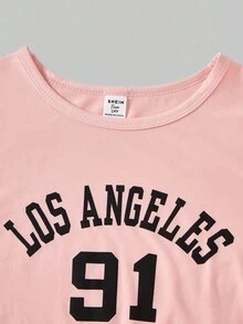 SHEIN ChillGRL 两件套少女街头风迷彩印花裤装搭配字母图案T恤，欧美街头风 - 粉色 - 查看 4