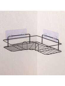1 pieza Organizador de baño sin taladrar, estantería de ducha montada en la pared, estante de almacenamiento para el inodoro, champú, cocina, vuelta al colegio - Negro - Ver 5
