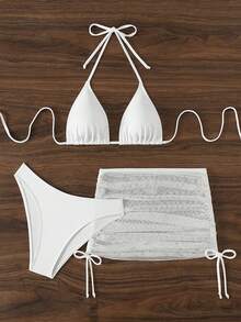 Swim Mod Bộ bikini hai dây màu trơn đi biển dành cho nữ đi nghỉ hè - trắng - Xem 5