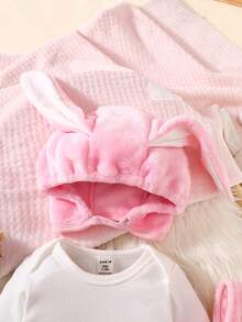 Newborn Baby Cute Rabbit Shaped Outfit Set, Includes Overalls, Long Pants, And Long Sleeve T-Shirt
