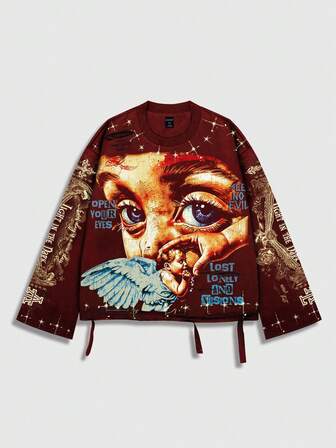 Street Life Maglietta vintage da uomo a girocollo con maniche lunghe e grafica Saint in stile urban consumato