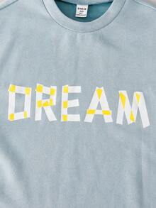 SHEIN Explorewe 男童休闲宽松圆领短袖“DREAM”字母印花上衣搭配阔腿裤，裤子采用松紧腰设计，裤腿有层次感，适合夏季、街头风、返校季和日常穿着。 - 彩色 - 查看 4