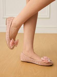 CUCCOO HITCHD 女士蝴蝶结装饰褶皱休闲平底鞋 - 粉色 - 查看 5