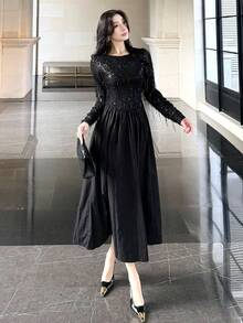DAZY French Elegant Black Long Dress, Slimming Women's Dress For Autumn/Winter - Black - View 7