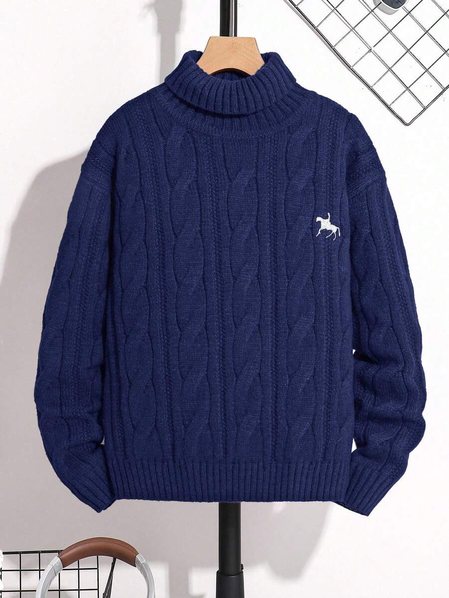 Tween-Jungen Lässig Einfarbiger Rollkragenpullover, Herbst/Winter - marineblau - Übersicht 1