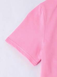 SHEIN ChillGRL 2pcs Tween Girls Plain Rabbit Graphic Tee And Graffiti Printed Pants Set Outfit Sets Girls Summer Holiday - Pink - View 4