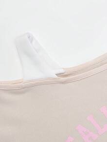 SHEIN Explorewe 2 件套 Tween Girls ME 宽松设计不对称肩部拼色印花长袖上衣和阔腿裤套装，适合日常休闲、通勤、度假、聚会、街头风格、秋冬 - 杏色 - 查看 3