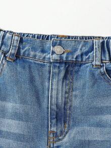 SHEIN ChillGRL Tween Girl Embroidered Casual Straight Leg Washed Denim Jeans Summer Holiday - Medium Wash - View 4