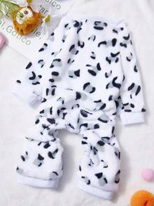 PETSIN 1pc Black Small Fragment Printed Pet Jumpsuit White Autumn And Winter Flannel Warm And Comfortable Pet Warm Clothes - White - View 2