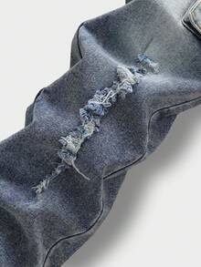 SHEIN Tween Boys Vintage Street-Style Ripped Distressed Multi-Pocket Elastic Fitted Denim Cargo Pants, School, Campus, College Summer Holiday,Unisex - Medium Wash - View 5