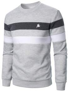 Manfinity Homme Women's Striped Crew Neck Long Sleeve Sweatshirt And Drawstring Waist Sweatpants, Street Fashion Casual Set Grey And White Set Jogger Set Casual Sets 2 Pieces Sweat Suite For Men 2 Pieces Set Men Street - Light Grey - View 3