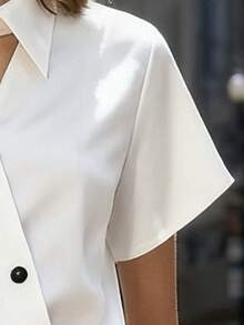 Balvessa Women's Elegant Commuter Hollow Out Collar Short Sleeve Blouse, Summer - Apricot - View 5