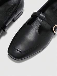 CUCCOO BIZCHIC 女式方头平底低跟新款黑色舒适百搭一脚蹬乐福鞋，黑色休闲平底鞋，轻便通勤 - 黑色 - 查看 9