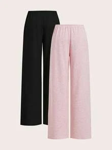 SHEIN EZwear Quần ống rộng rộng rãi, thoải mái, có dây rút ở eo dành cho nữ 2 màu - Hồng - Xem 2