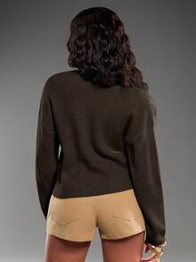 Normani New Simple And Fashionable Office Commuting Deep V Neck Long Sleeve Slim Button Cardigan, Versatile Casual Knitted Sweater In Fall/Winter - Coffee Brown - View 2