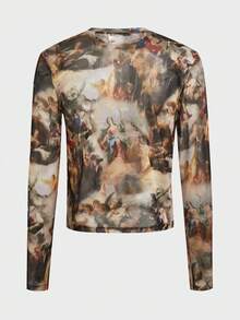 FeverCity Men's Angel Print Crew Neck Long Sleeve Casual T-Shirt - Multicolor - View 2