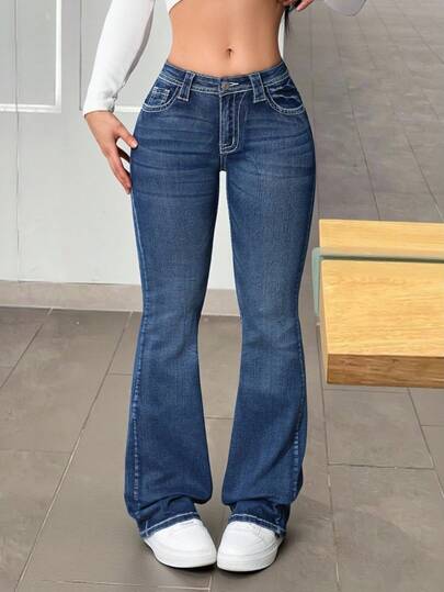 Jeans a zampa di elefante in denim lavato casual da ragazza adolescente, vita bassa, ampi, adatti per Ognissanti, autunno, Natale, rientro a scuola, ritorno a casa, streetwear vintage, comodi e versatili, per ragazze 13-16 anni, adatti per scuola, casa e viaggio, con tasche applicate, pantaloni di jeans casual skinny ampi, outfit per il Ringraziamento per le donne