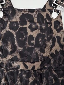 SHEIN ChillGRL Tween Girl Leopard Print Button Design Wide Leg Casual Bib Overall Jumpsuit Fall Winter - Multicolor - View 8