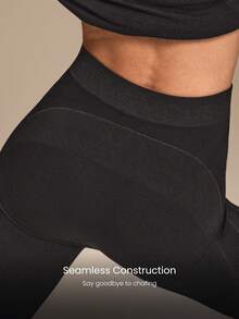 GLOWMODE 无缝羊毛保暖弹力热压缩收腹罗纹紧身裤跑步训练健身房工作室日常运动秋冬 - 黑色 - 查看 5