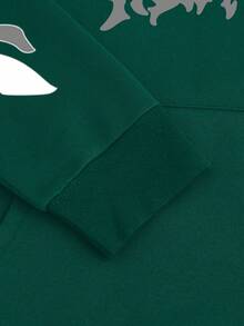 Manfinity EMRG Men's Letter Print Long Sleeve Pocket Drawstring Hoodie Sweatshirt Graphic Hoodies Street Wear Dark Green Hoodie Graphic Hoodie Grunge Hoodie