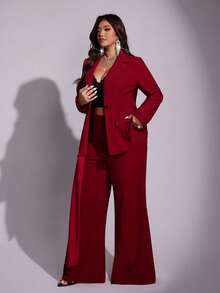 Viva Relle Plus Size Long Sleeve French Elegant Fashion Fitted Suit Set, Suitable For Christmas Red Party - Burgundy - View 6
