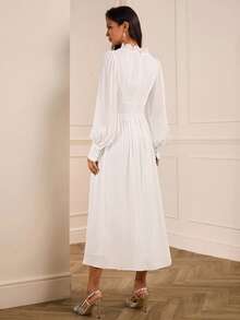 Lilora 女士优雅蕾丝拼接连衣裙，冬季女装，优雅白色长裙，蕾丝长款连衣裙，新年装扮，适合外出穿着。女士白色连衣裙 - 白色 - 查看 2