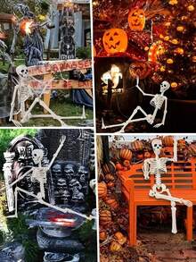 One 35-Inch Halloween Skeleton Anatomical Model, Realistic Human Bone Decoration, Spooky Party Prop, Adds A Festive Atmosphere To Rooms, Homes, Themed Parties, Family Gatherings, And Outdoor Garden Hanging Decorations (Easy To Hang). - Multicolor - View 7