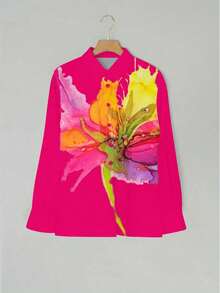 SHEIN LUNE Floral Print Front Button Elegant Long Sleeve Shirt Fall Cloth For Women - Multicolor - View 3