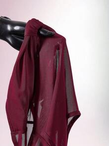 Y2K Amplova 2pcs Women's Sexy Avant-Garde Date Night Outfit, Twist Knot Butterfly Bust Waist Sheer Jumpsuit, Floral Print Skirt Slaydiva Dress Mini Dress Night Club Dress Sexy Birthday Dress - Burgundy - View 11