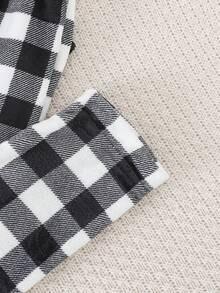 2件套 男童/儿童/青少年经典加厚抓绒格子印花套头睡衣套装，秋冬季休闲家居服 - 黑與白 - 查看 7