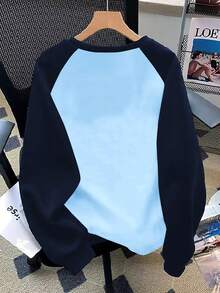 EMERY ROSE Women's Casual Contrast Color Raglan Sleeve Round Neck Plus Size Sweatshirt, Autumn/Winter - Multicolor - View 2